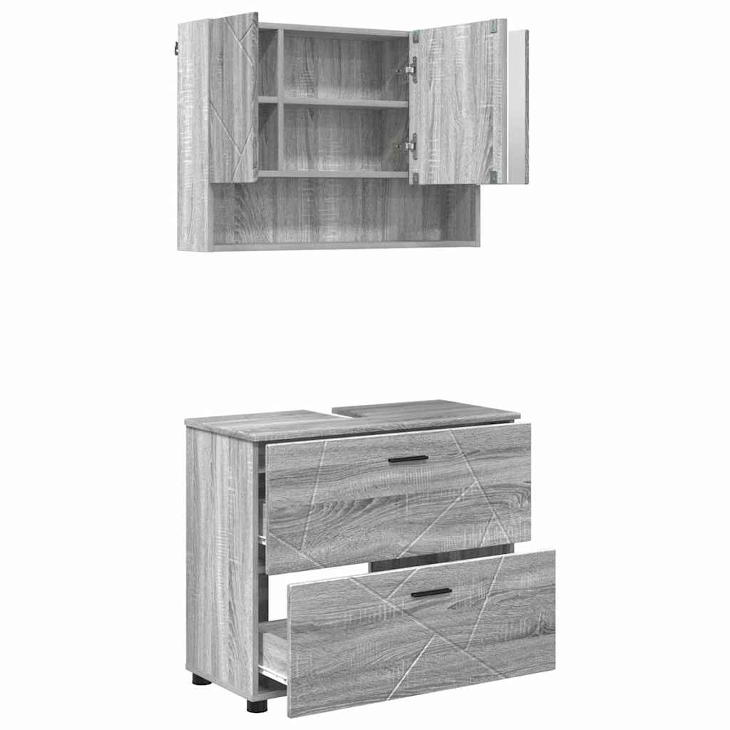 vidaXL Badezimmermöbel-Set 2 pcs Graues Sonoma Sperrholz und Metall