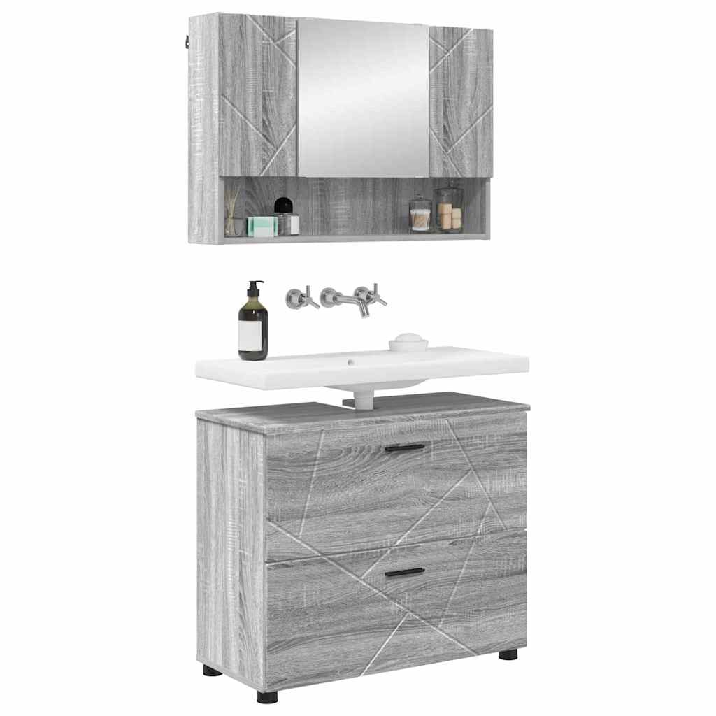 vidaXL Badezimmermöbel-Set 2 pcs Graues Sonoma Sperrholz und Metall