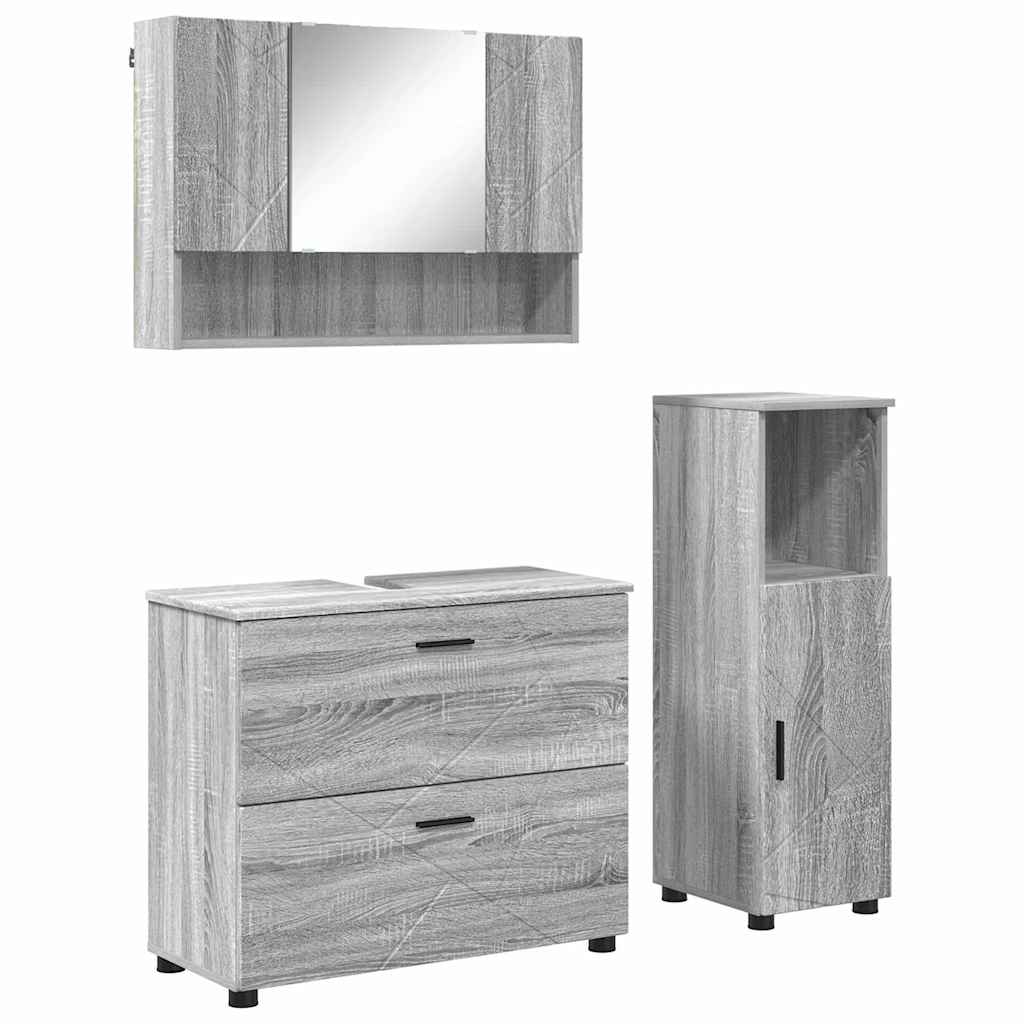 vidaXL Badezimmermöbel-Set 3 pcs Graues Sonoma Sperrholz und Metall