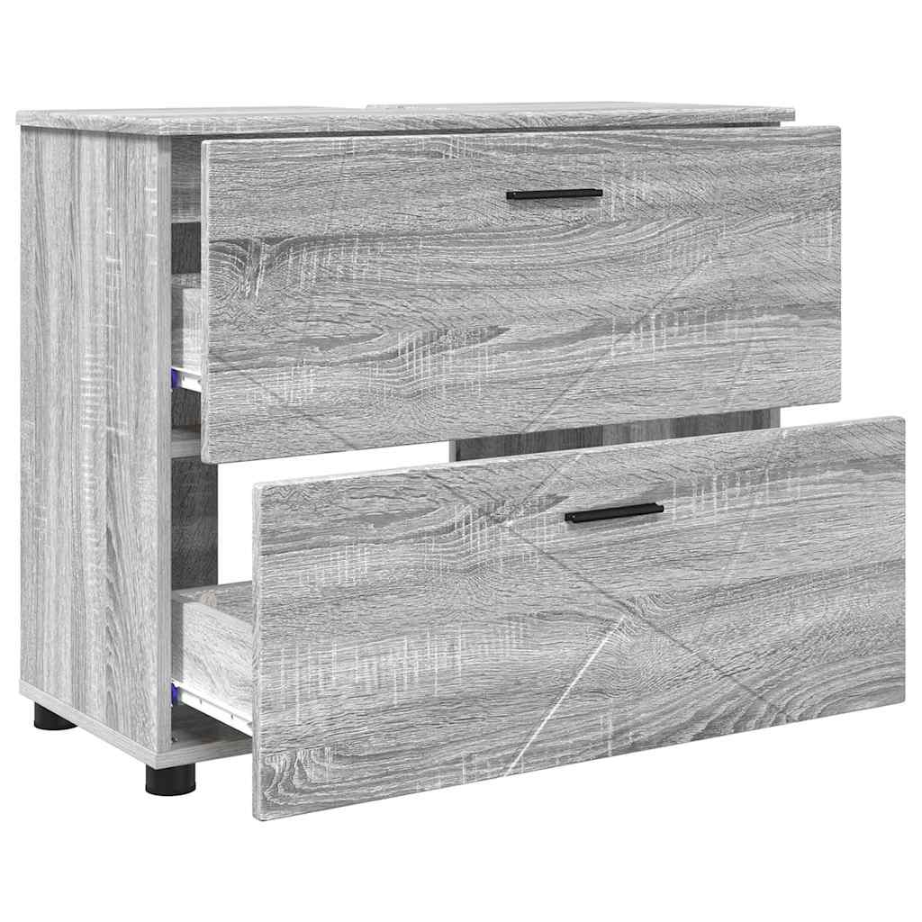 vidaXL Badezimmermöbel-Set 3 pcs Graues Sonoma Sperrholz und Metall