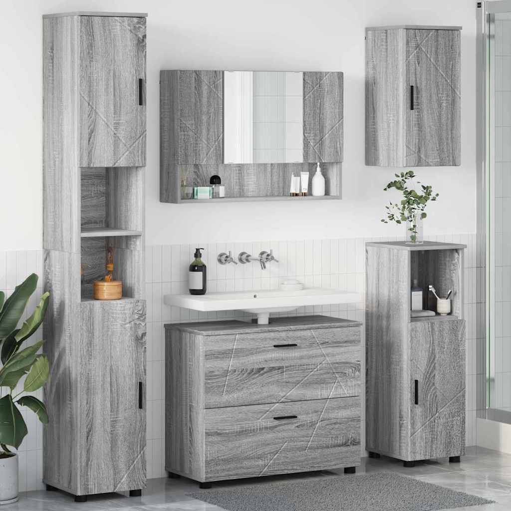 vidaXL Badezimmermöbel-Set 5 pcs Graues Sonoma Sperrholz und Metall