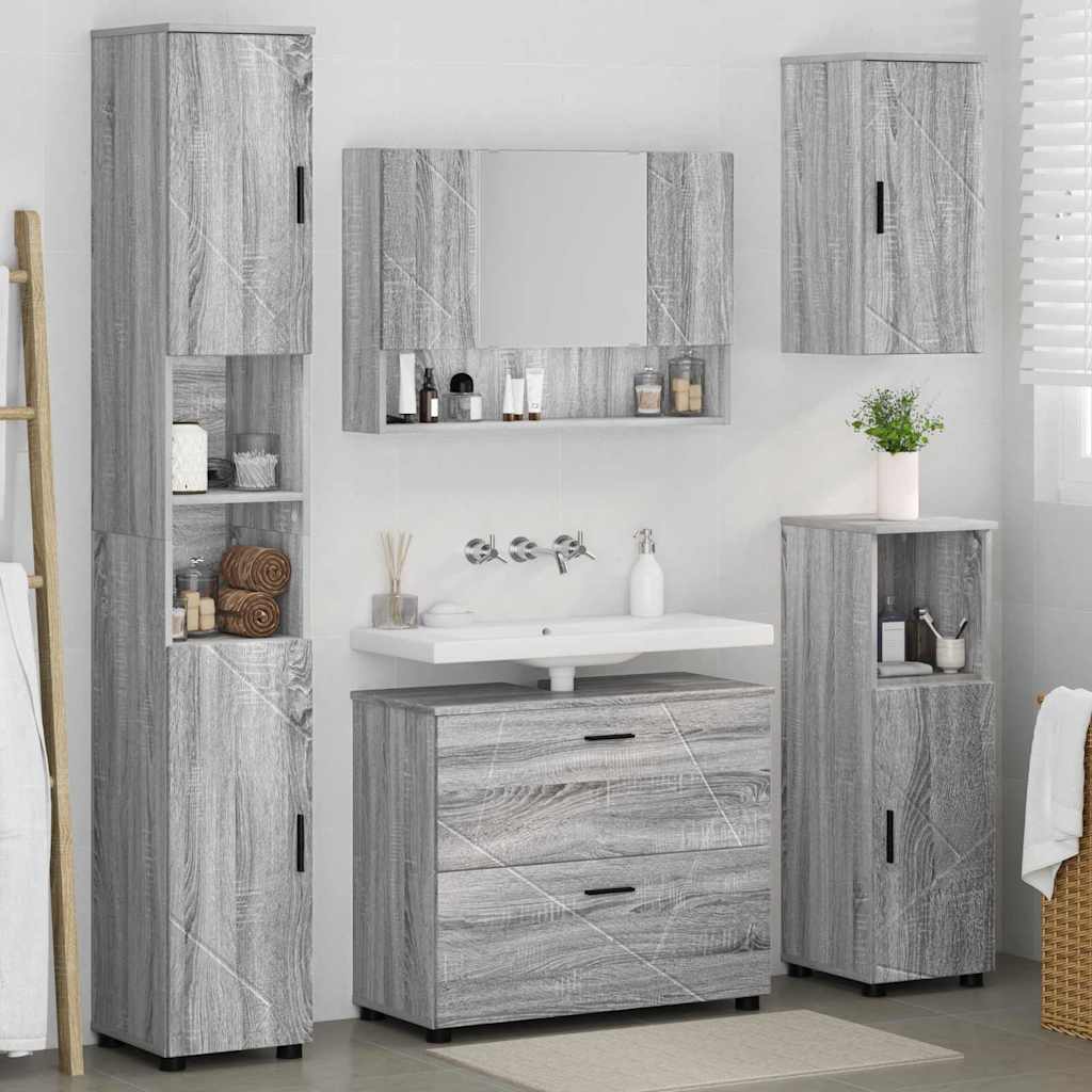vidaXL Badezimmermöbel-Set 5 pcs Graues Sonoma Sperrholz und Metall