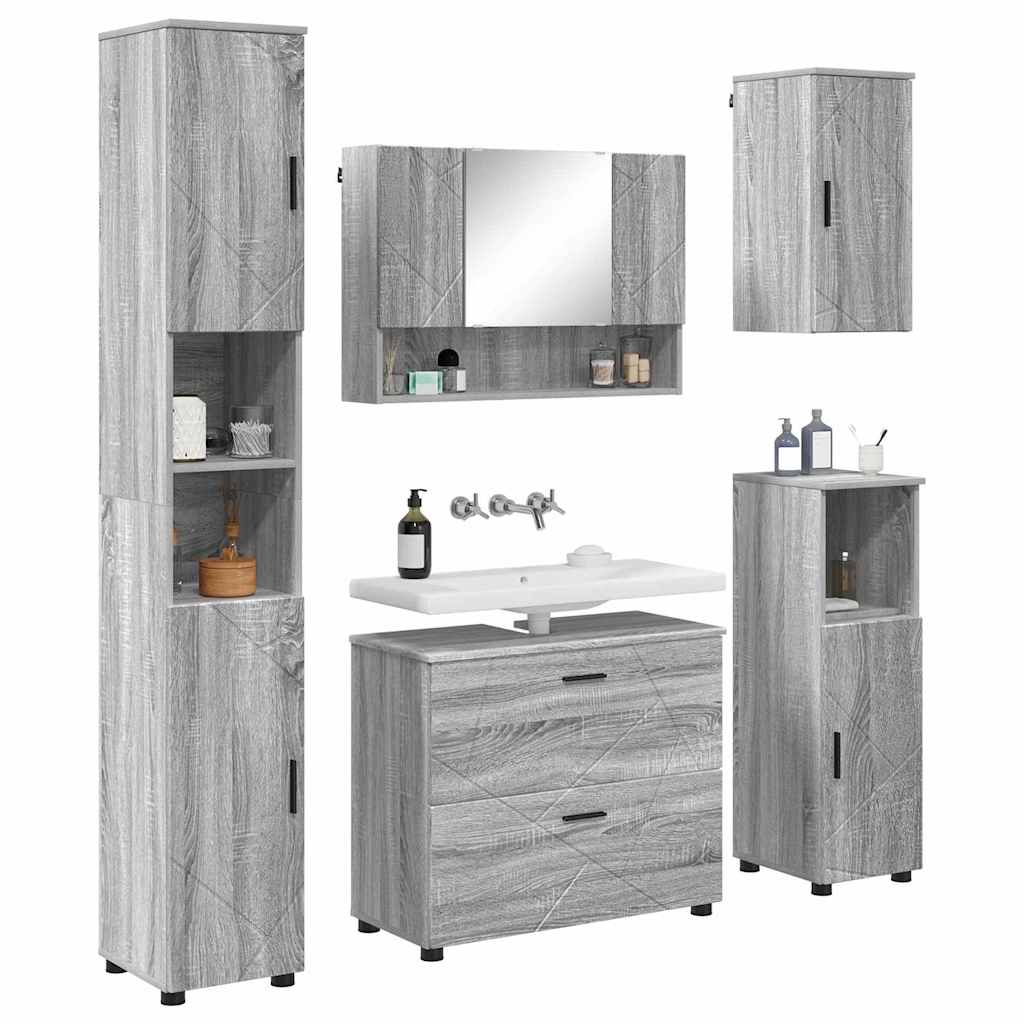vidaXL Badezimmermöbel-Set 5 pcs Graues Sonoma Sperrholz und Metall
