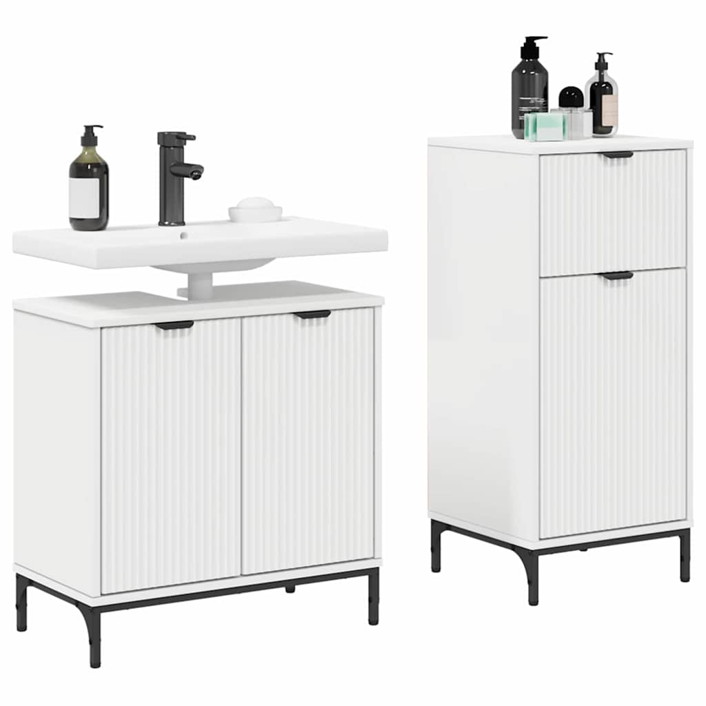 vidaXL Badezimmermöbel-Set mit Regal 2 pcs Weiß Sperrholz und Metall