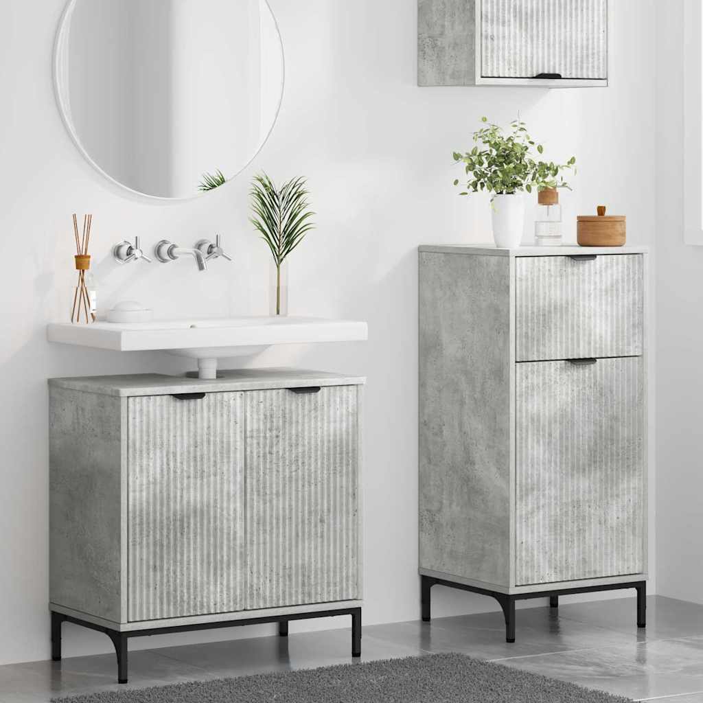 vidaXL Badezimmermöbel-Set 2 pcs Beton Grau Sperrholz und Metall