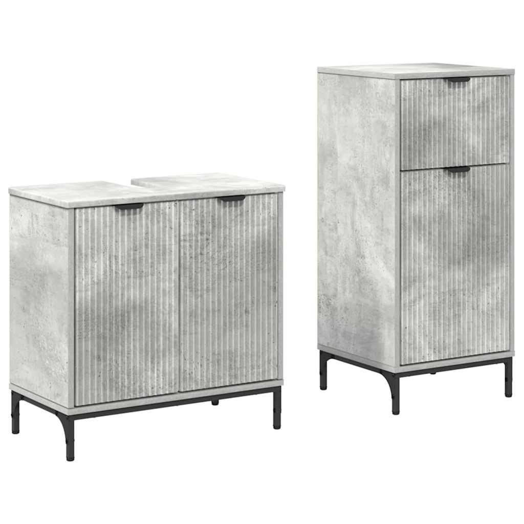 vidaXL Badezimmermöbel-Set 2 pcs Beton Grau Sperrholz und Metall
