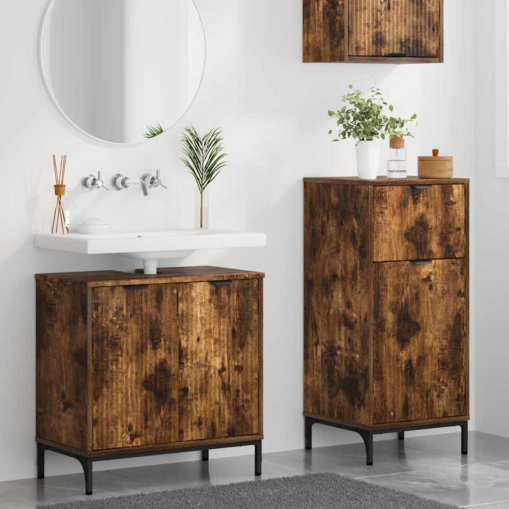vidaXL Badezimmermöbel-Set mit Schubladen 2 pcs Geräucherte Eiche