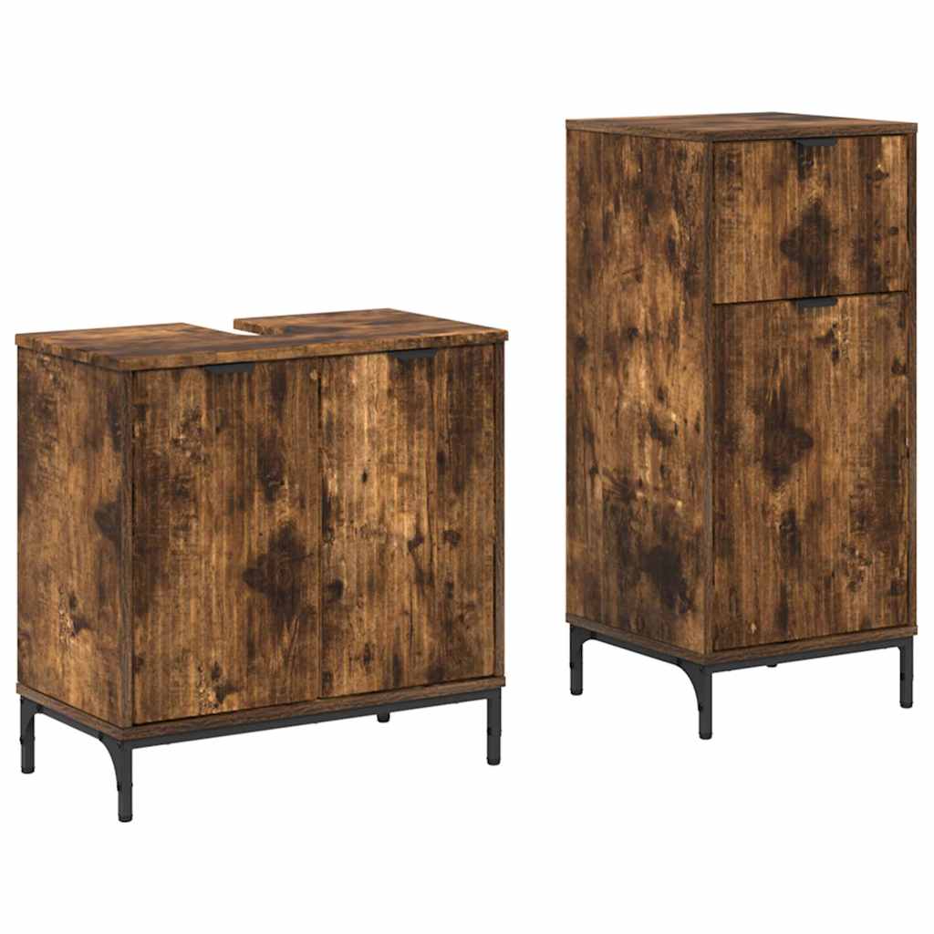 vidaXL Badezimmermöbel-Set mit Schubladen 2 pcs Geräucherte Eiche