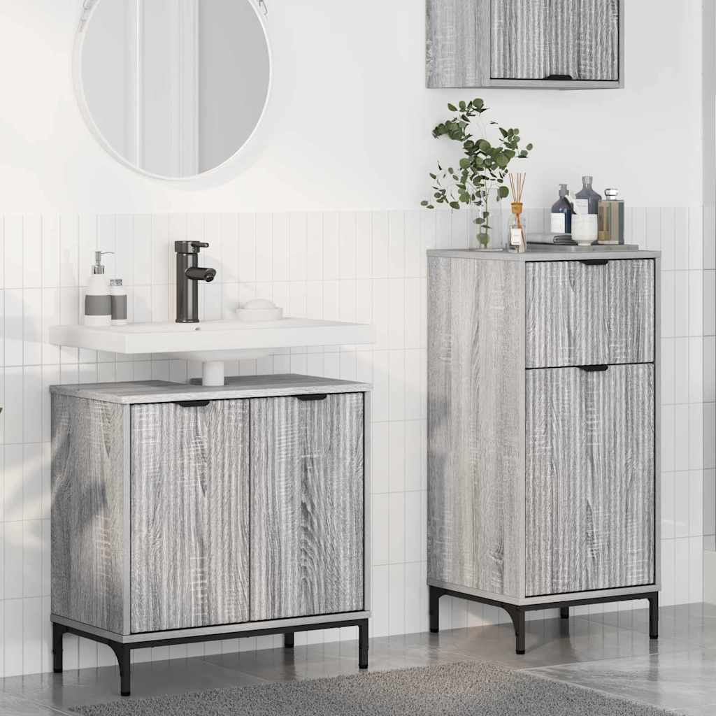 vidaXL Badezimmermöbel-Set 2 pcs Graues Sonoma Sperrholz und Metall