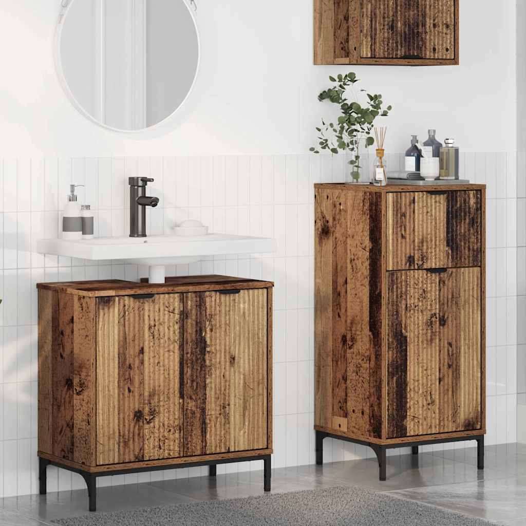 vidaXL Badezimmermöbel-Set mit Tür 2 pcs Altholz Sperrholz und Metall