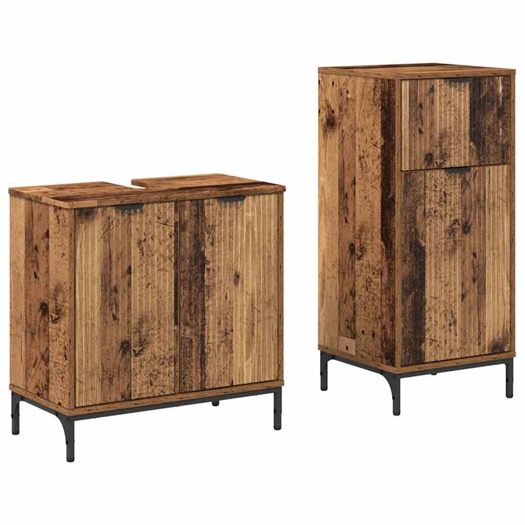 vidaXL Badezimmermöbel-Set mit Tür 2 pcs Altholz Sperrholz und Metall