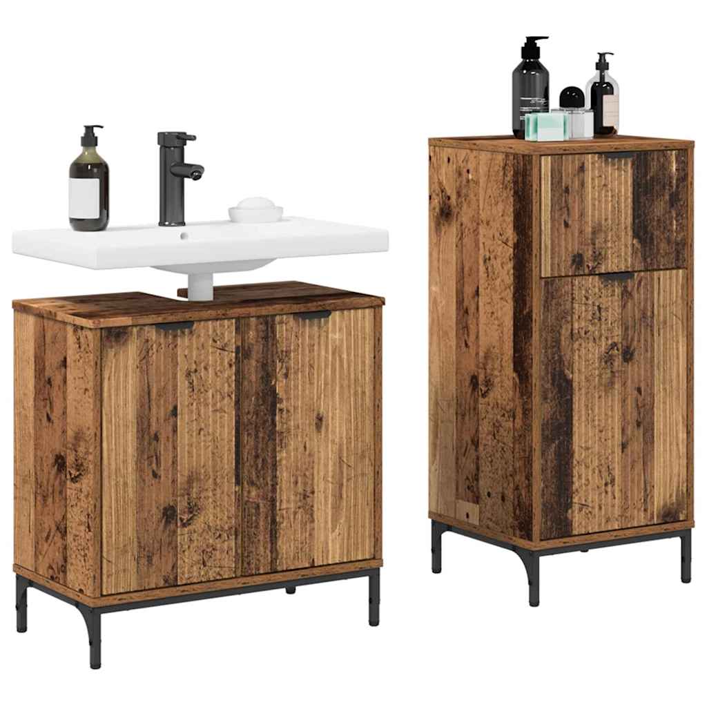 vidaXL Badezimmermöbel-Set mit Tür 2 pcs Altholz Sperrholz und Metall