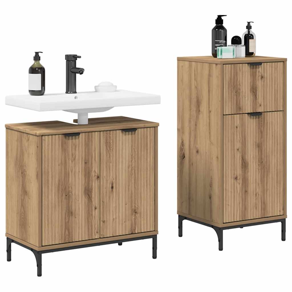 vidaXL Badezimmermöbel-Set 2 pcs Artisan-Eiche Sperrholz und Metall