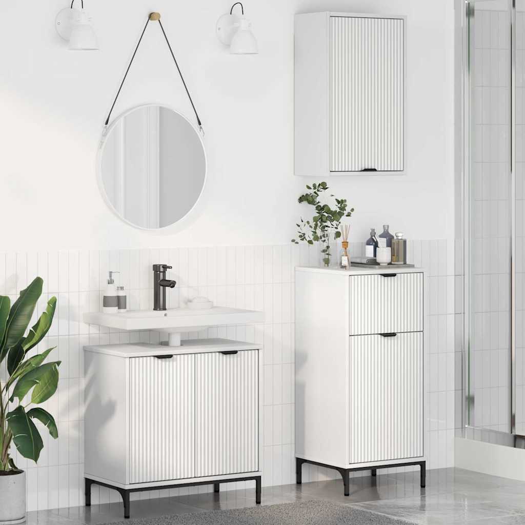 vidaXL Badezimmermöbel-Set mit Regal 3 pcs Weiß Sperrholz und Metall