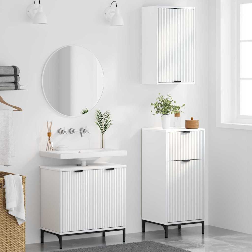 vidaXL Badezimmermöbel-Set mit Regal 3 pcs Weiß Sperrholz und Metall