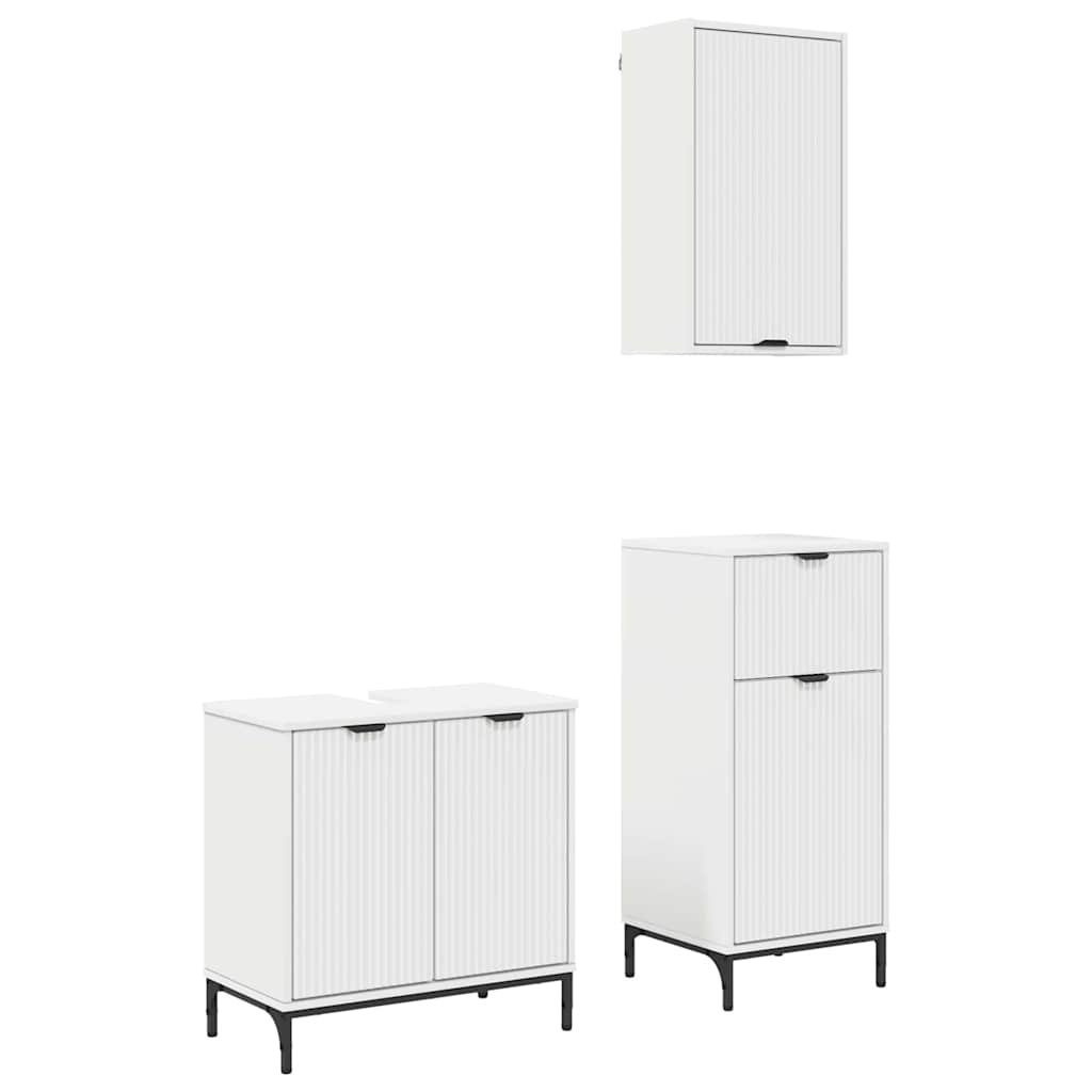 vidaXL Badezimmermöbel-Set mit Regal 3 pcs Weiß Sperrholz und Metall