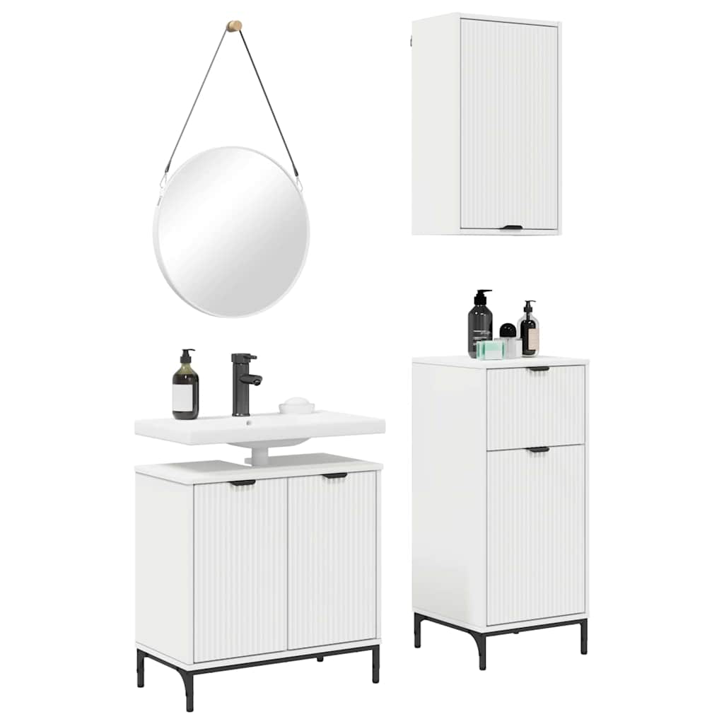 vidaXL Badezimmermöbel-Set mit Regal 3 pcs Weiß Sperrholz und Metall