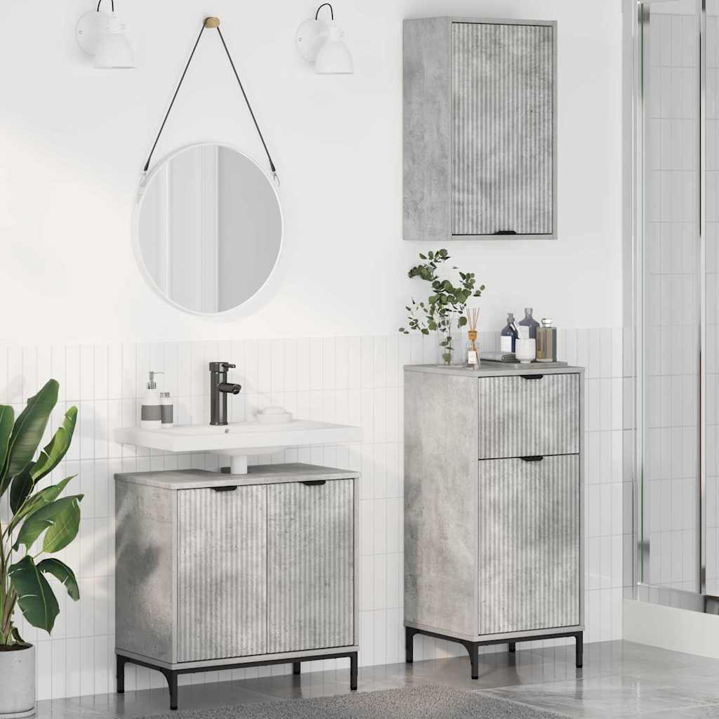 vidaXL Badezimmermöbel Set mit Regal 3 pcs Betongrau Holzwerkstoff