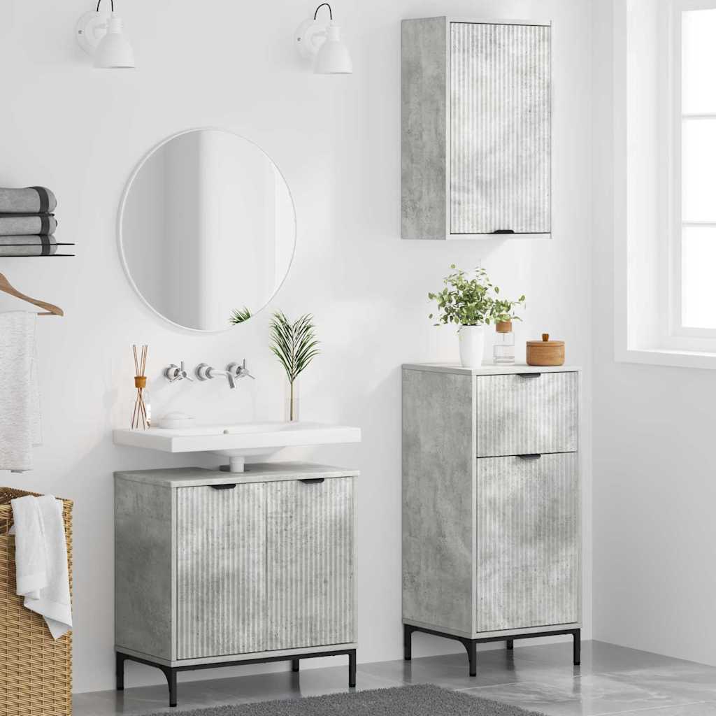 vidaXL Badezimmermöbel Set mit Regal 3 pcs Betongrau Holzwerkstoff