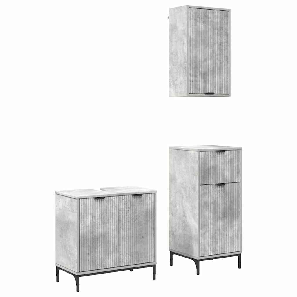 vidaXL Badezimmermöbel Set mit Regal 3 pcs Betongrau Holzwerkstoff