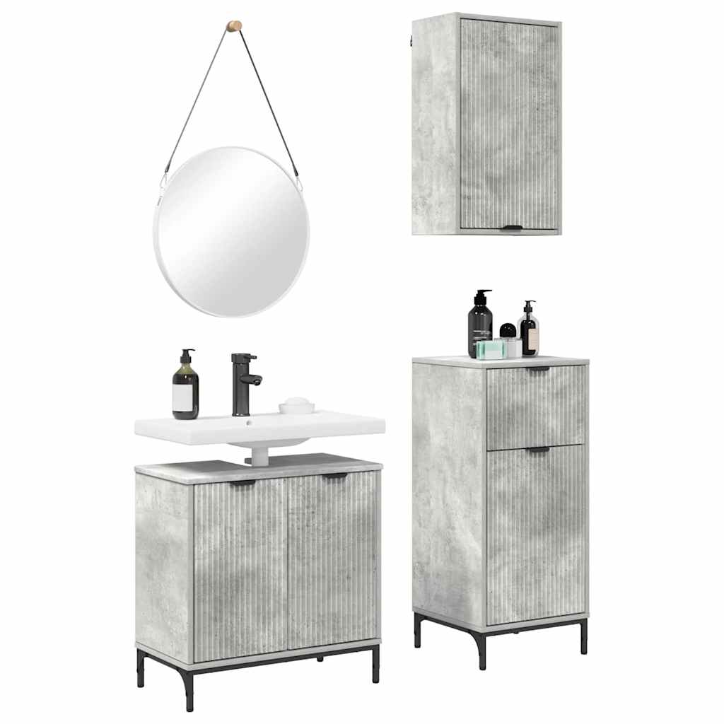 vidaXL Badezimmermöbel Set mit Regal 3 pcs Betongrau Holzwerkstoff