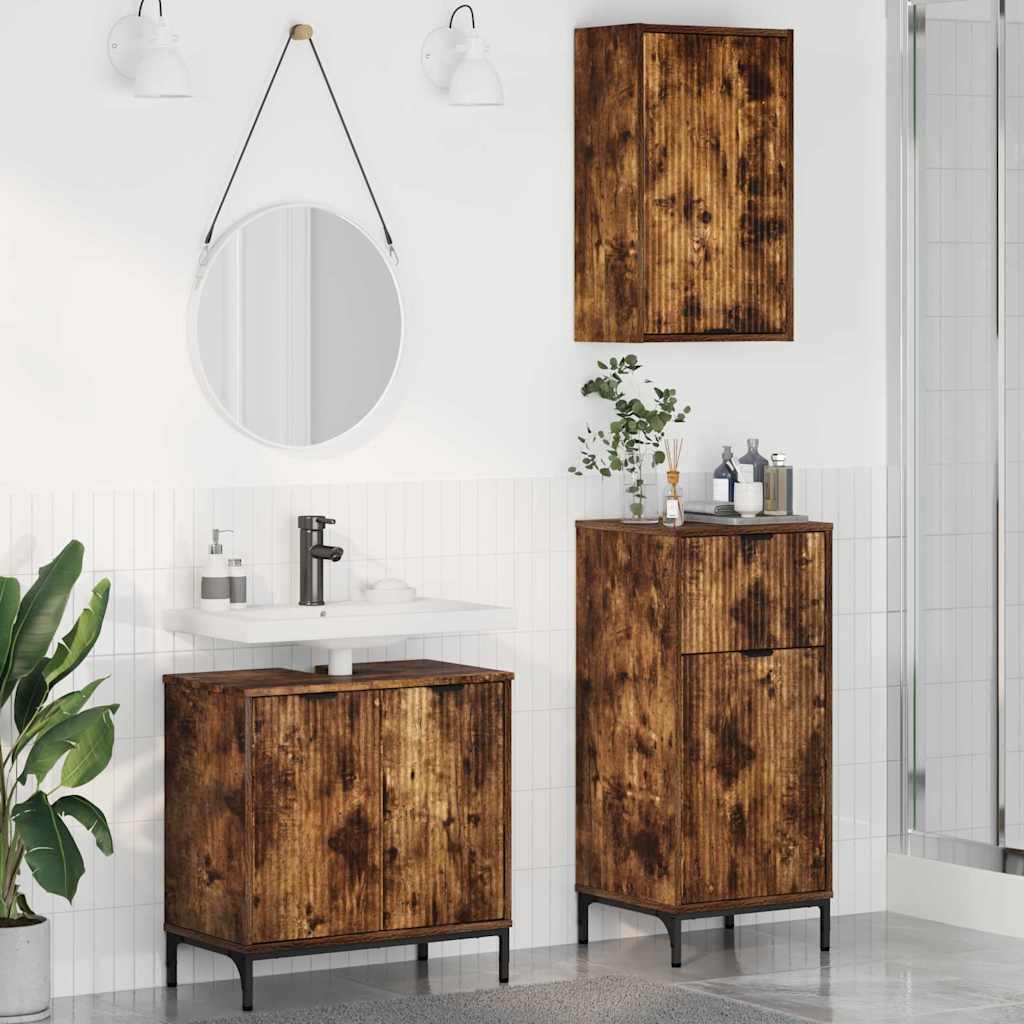 vidaXL Badezimmermöbel-Set mit Schubladen 3 pcs Geräucherte Eiche