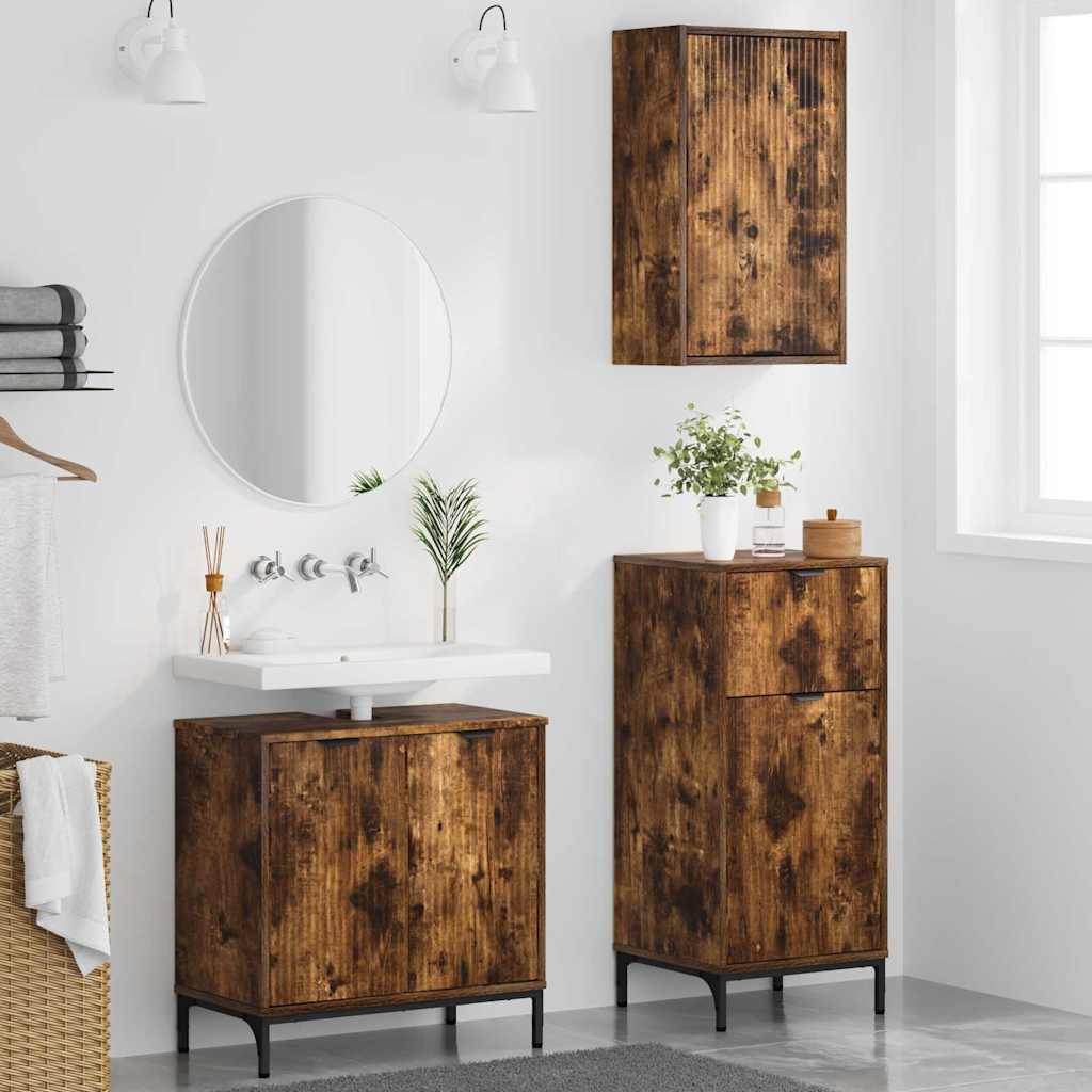 vidaXL Badezimmermöbel-Set mit Schubladen 3 pcs Geräucherte Eiche