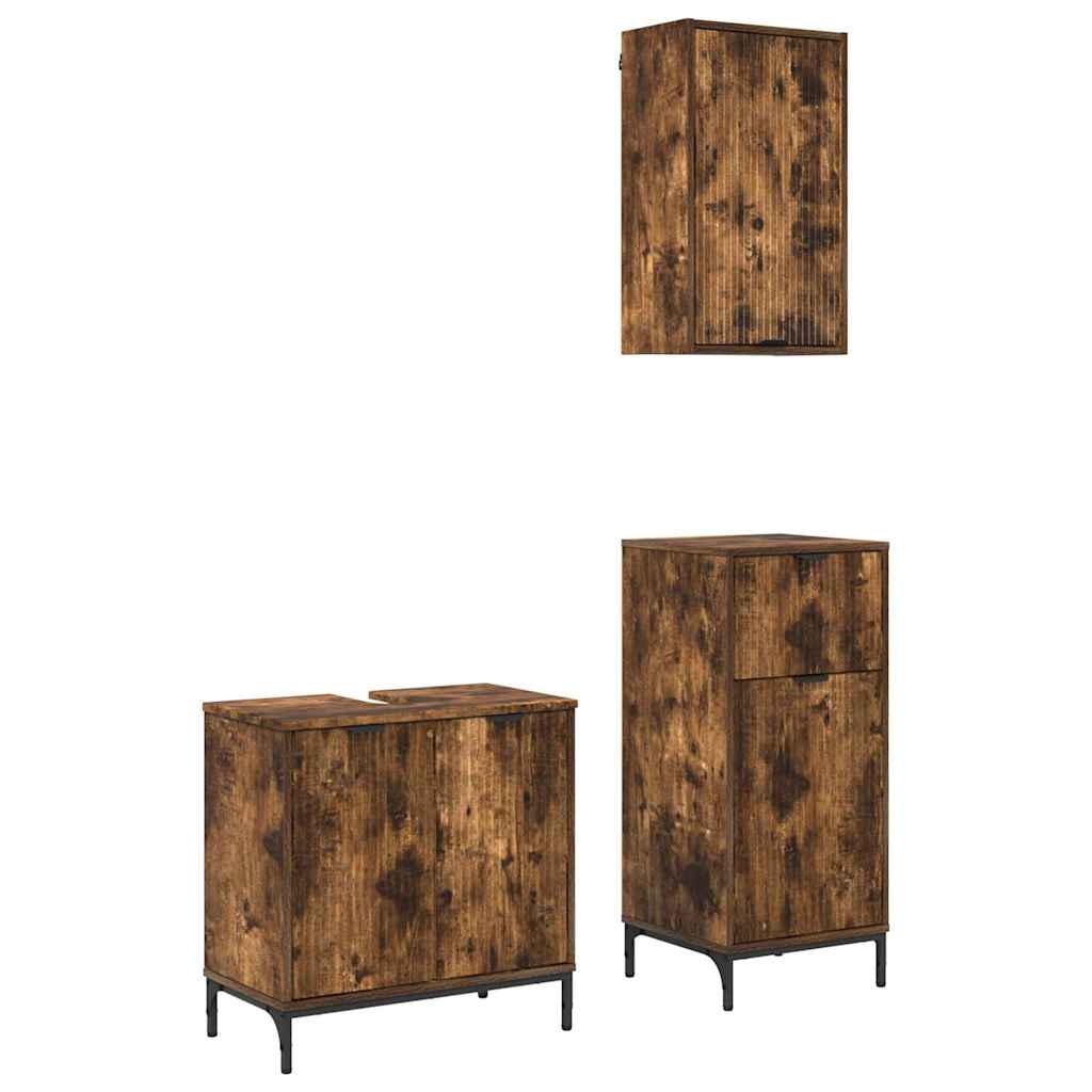 vidaXL Badezimmermöbel-Set mit Schubladen 3 pcs Geräucherte Eiche