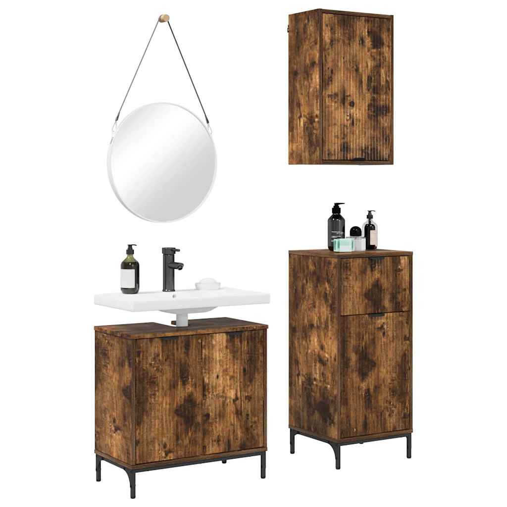 vidaXL Badezimmermöbel-Set mit Schubladen 3 pcs Geräucherte Eiche