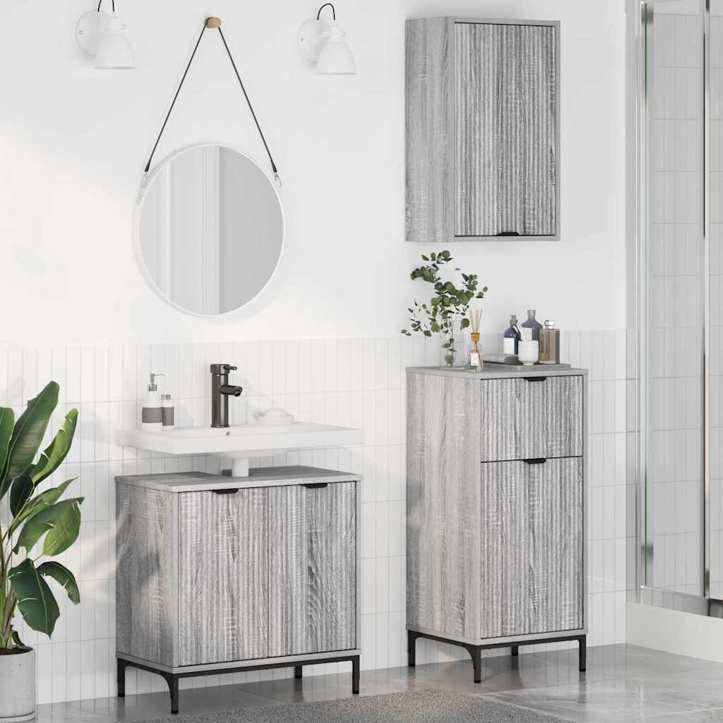vidaXL Badezimmermöbel Set mit Regal 3 pcs Grau Sonoma Holzwerkstoff