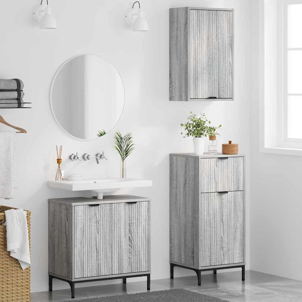 vidaXL Badezimmermöbel Set mit Regal 3 pcs Grau Sonoma Holzwerkstoff