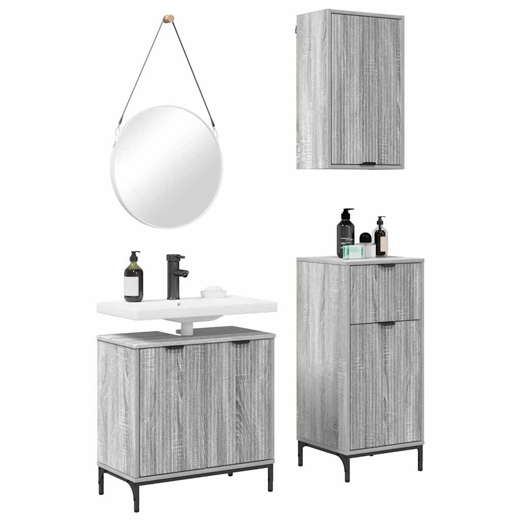 vidaXL Badezimmermöbel Set mit Regal 3 pcs Grau Sonoma Holzwerkstoff