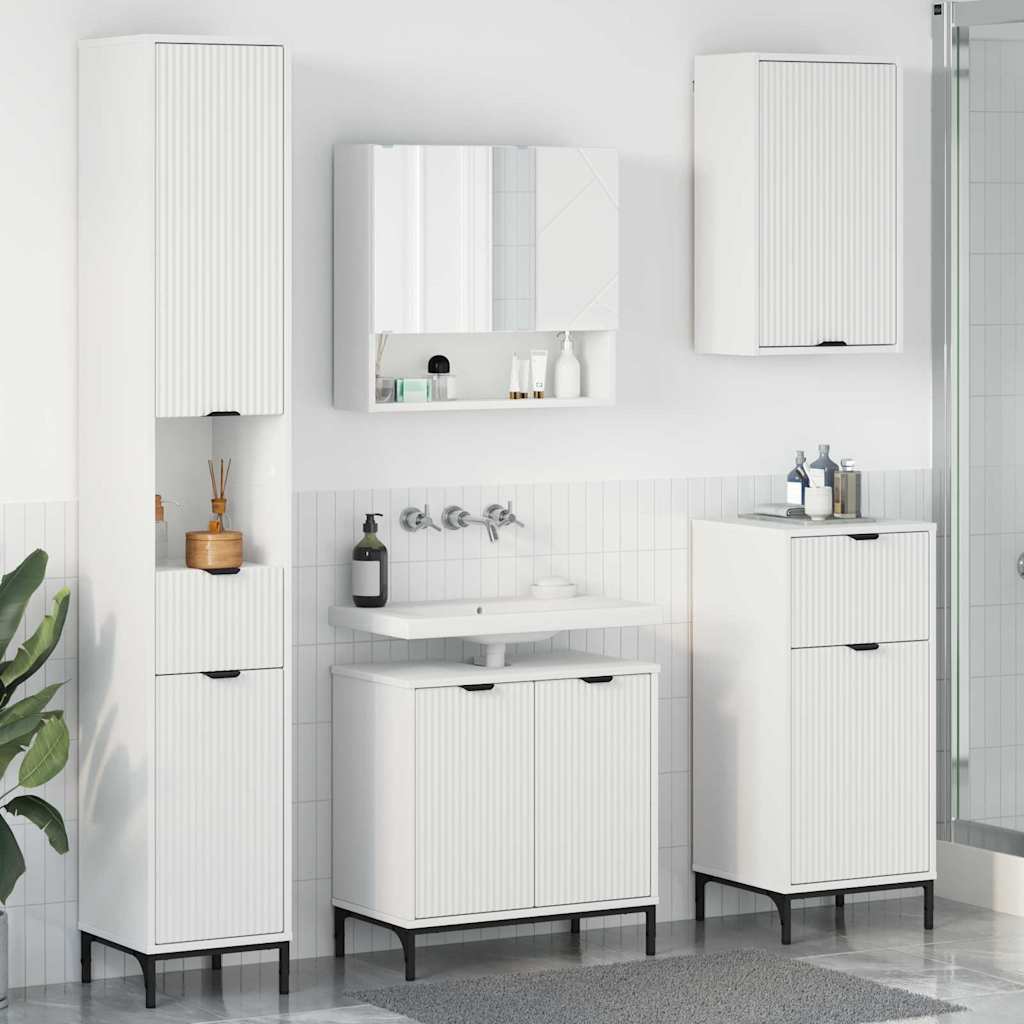vidaXL Badezimmermöbel-Set mit Schubladen Weiß Holzwerkstoff, Metall