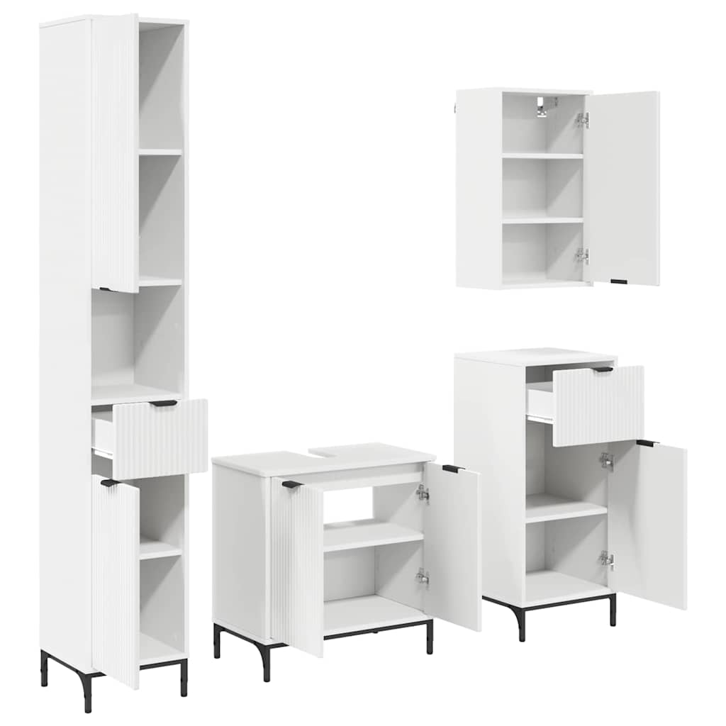 vidaXL Badezimmermöbel-Set mit Schubladen Weiß Holzwerkstoff, Metall
