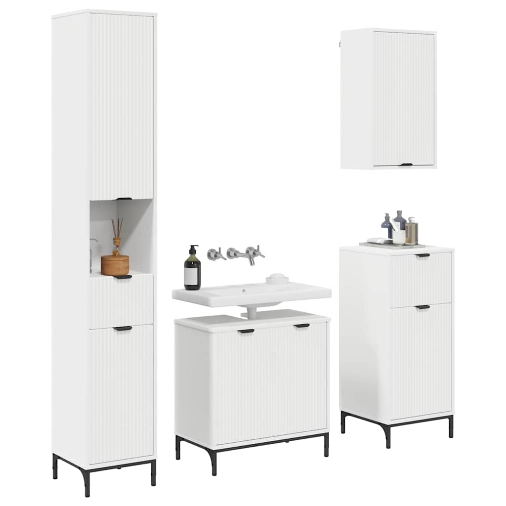 vidaXL Badezimmermöbel-Set mit Schubladen Weiß Holzwerkstoff, Metall