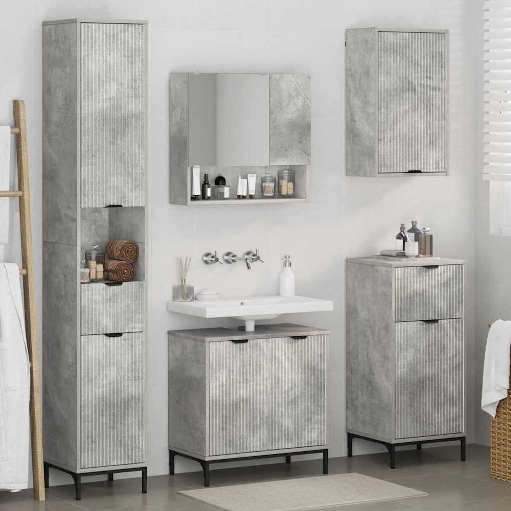 vidaXL Badezimmermöbel-Set mit Tür Beton Grau Holzwerkstoff, Metall