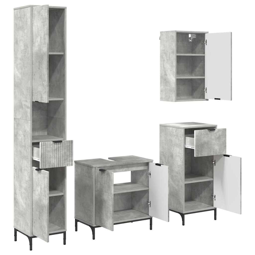 vidaXL Badezimmermöbel-Set mit Tür Beton Grau Holzwerkstoff, Metall