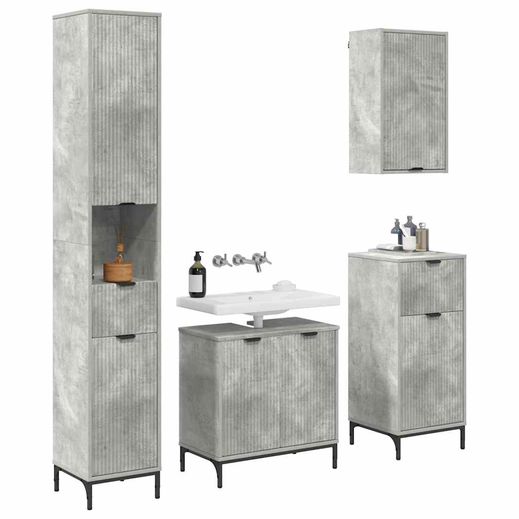 vidaXL Badezimmermöbel-Set mit Tür Beton Grau Holzwerkstoff, Metall