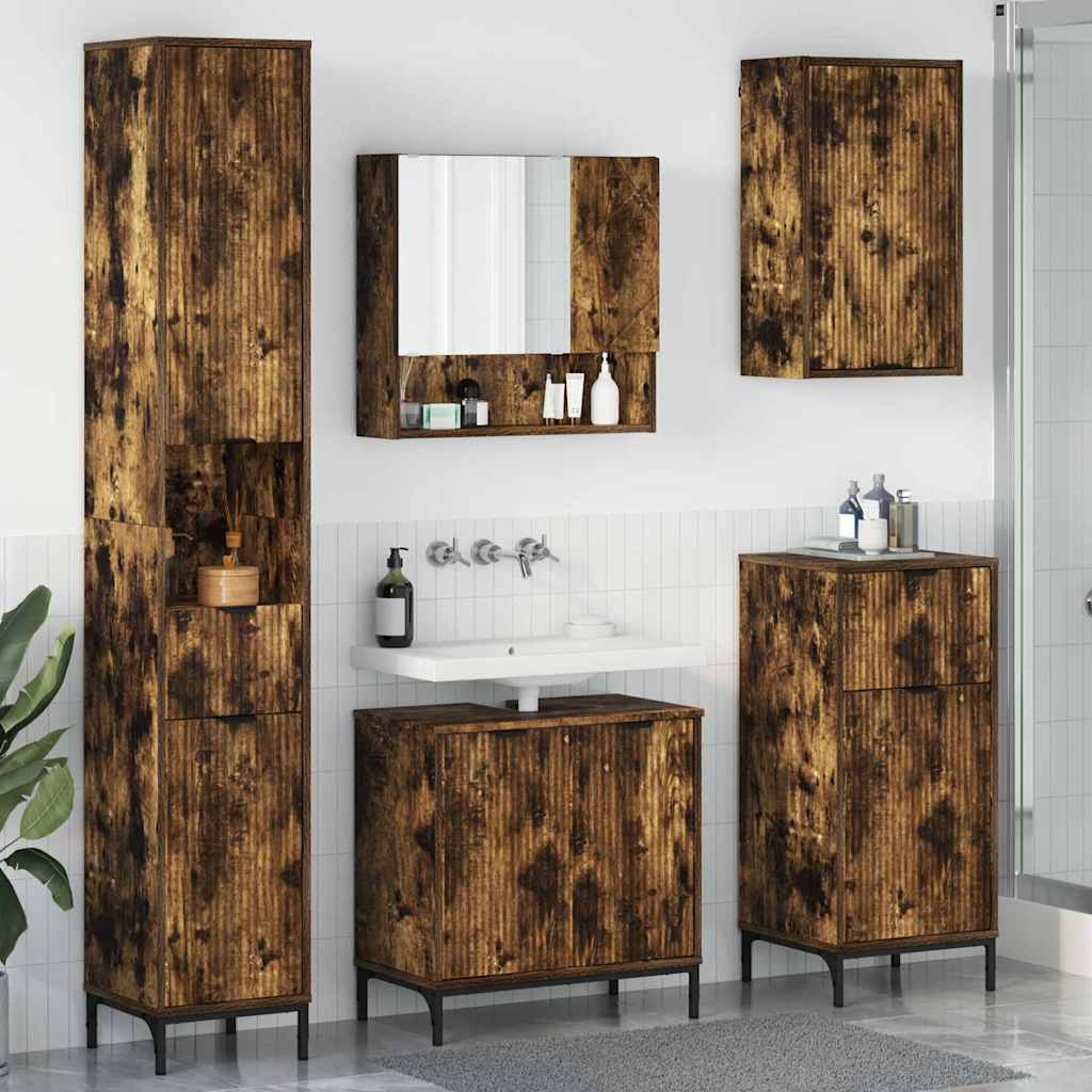 vidaXL Badezimmermöbel-Set Geräucherte Eiche Holzwerkstoff, Metall