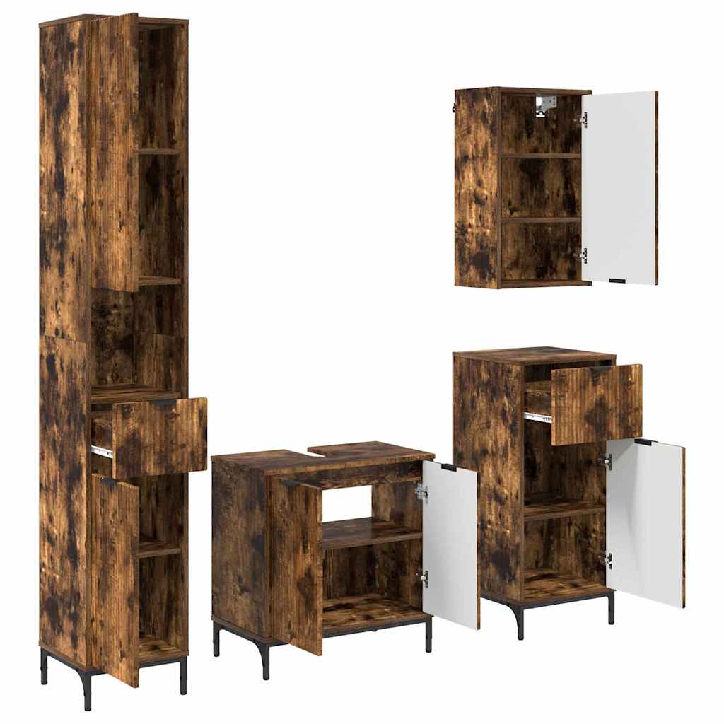 vidaXL Badezimmermöbel-Set Geräucherte Eiche Holzwerkstoff, Metall