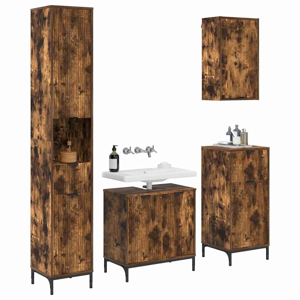 vidaXL Badezimmermöbel-Set Geräucherte Eiche Holzwerkstoff, Metall
