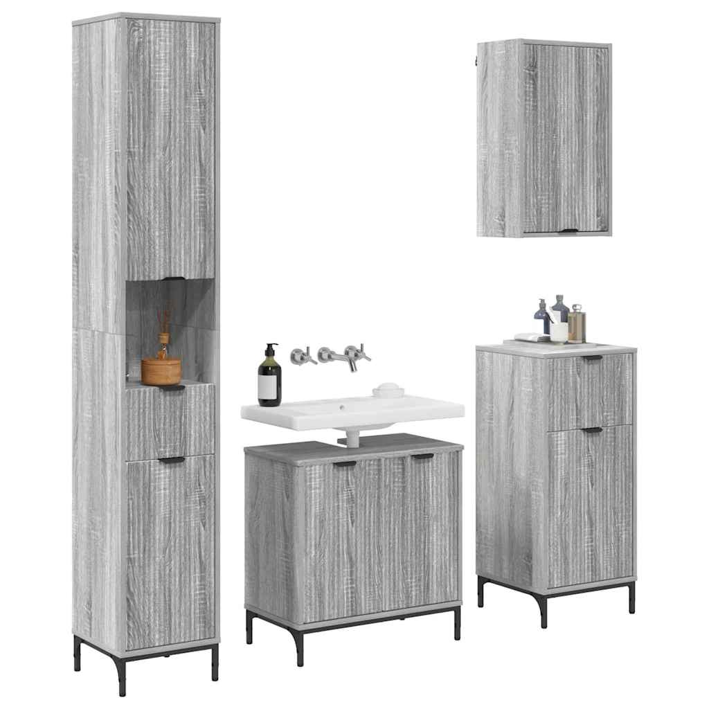 vidaXL Badezimmermöbel-Set mit Tür Graues Sonoma Holzwerkstoff, Metall