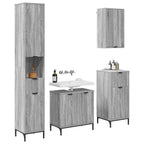 vidaXL Badezimmermöbel-Set mit Tür Graues Sonoma Holzwerkstoff, Metall