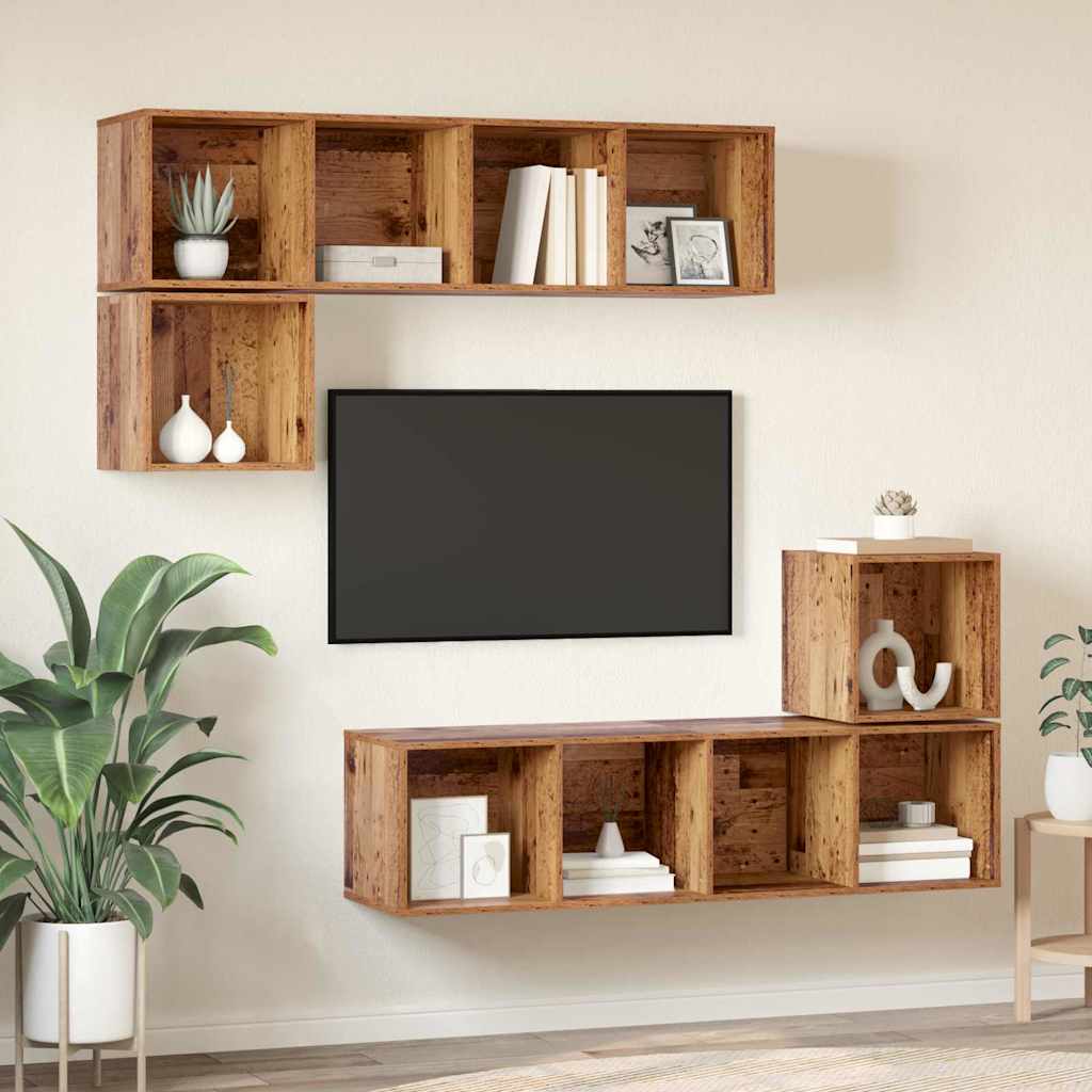 vidaXL TV-Schrankset Wandmontiert 4 pcs Altholz Holzwerkstoff