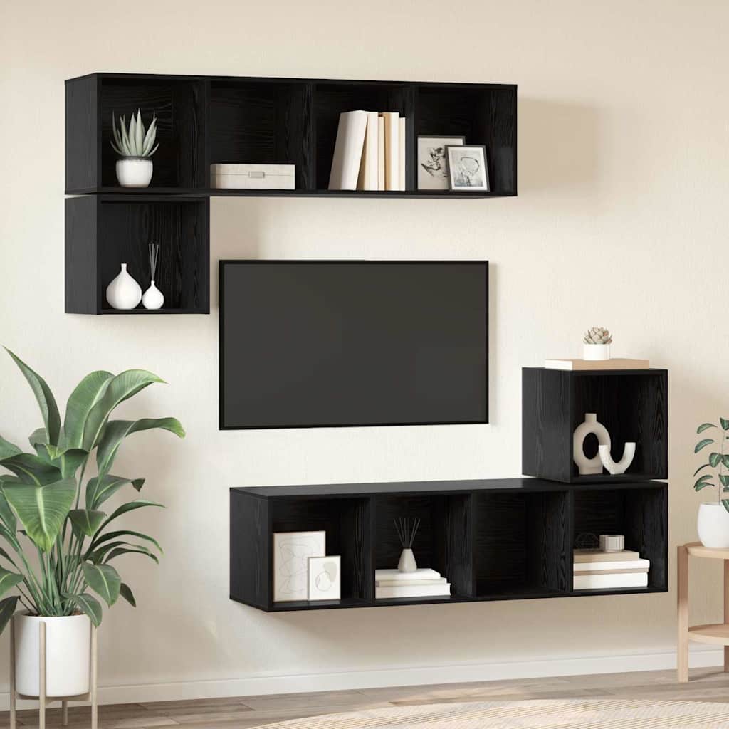 vidaXL TV-Schrankset 4 pcs Schwarz Eichen-Optik Holzwerkstoff