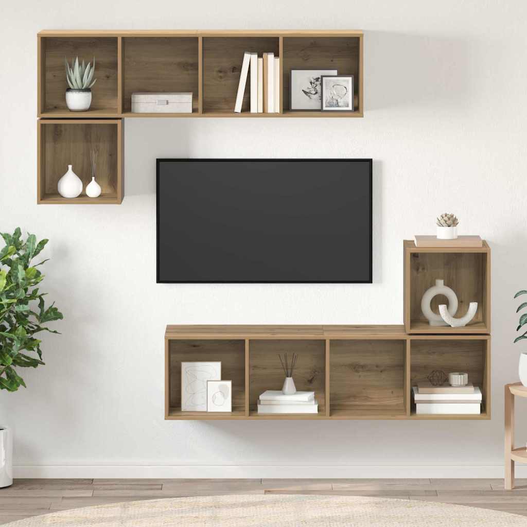 vidaXL TV-Schrankset Wandmontiert 4 pcs Artisan-Eiche Holzwerkstoff