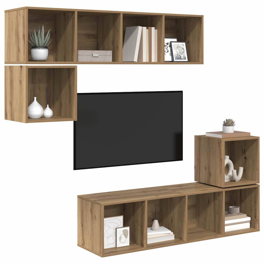 vidaXL TV-Schrankset Wandmontiert 4 pcs Artisan-Eiche Holzwerkstoff
