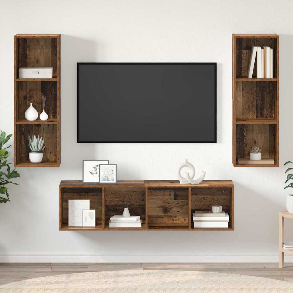 vidaXL TV-Schrankset Wandmontiert 3 pcs Altholz Holzwerkstoff