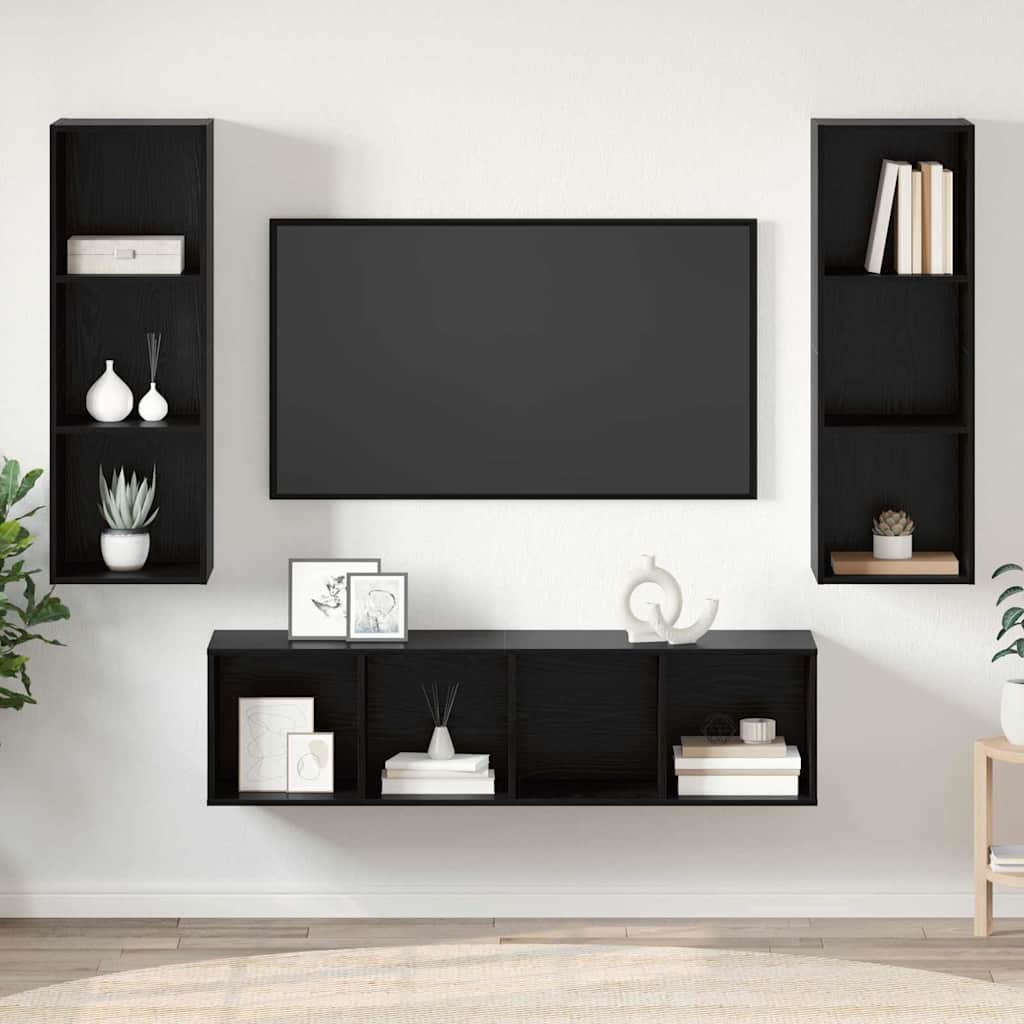 vidaXL TV-Schrankset 3 pcs Schwarz Eichen-Optik Holzwerkstoff