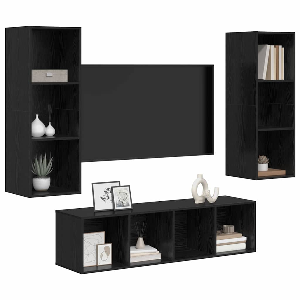vidaXL TV-Schrankset 3 pcs Schwarz Eichen-Optik Holzwerkstoff
